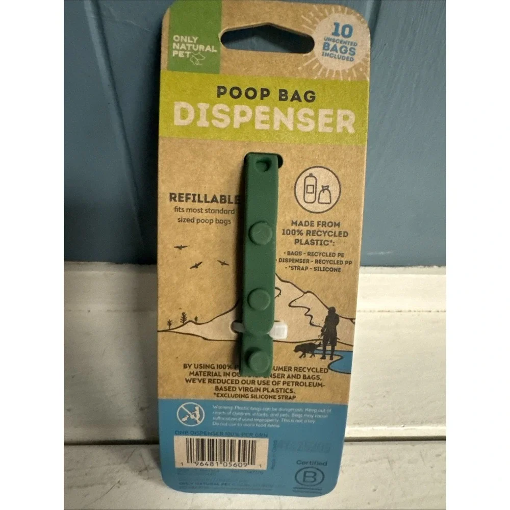 Only Natural Pet Dog Poop Bags Dispenser w/ Clip‎ + 10 Unscented Poop Waste Bags